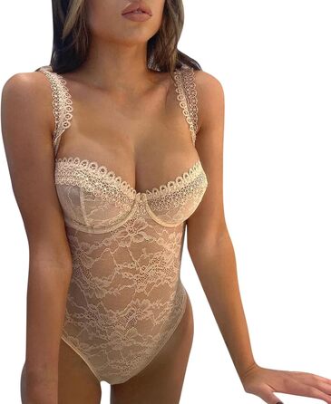 Сексуальна спідня білизна для жінок: мереживна піжама, еротична білизна, сукня-комбінезон з глибоким V-подібним вирізом, прозора (Хакі, L)