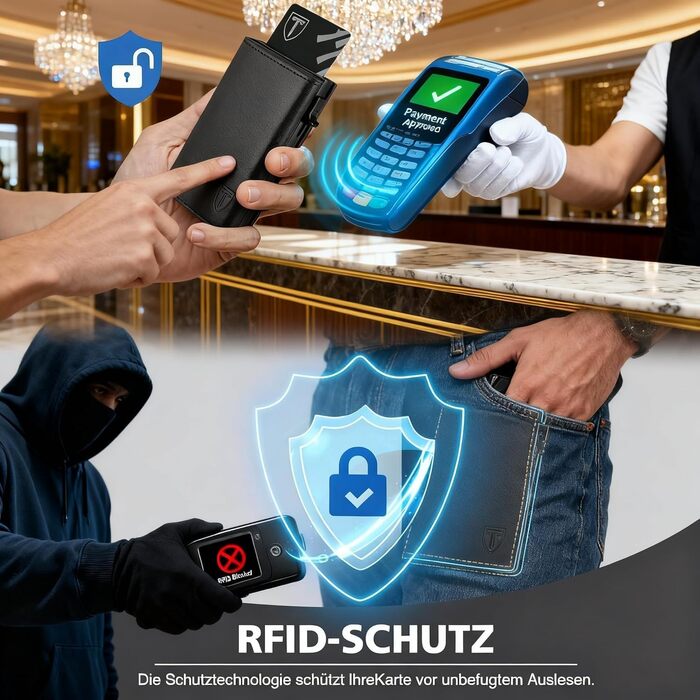 Тонкий чоловічий гаманець TENBST з RFID-захистом та монетницею, преміум шкіряний картхолдер на 10 карток, чорно-помаранчевий
