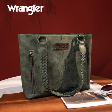 Жіноча сумка через плече Wrangler у вестерн-стилі, плетенна сумка-шопер з кількома відділеннями, оливковий колір, Used-look