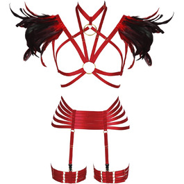 Жіночий комплект пір'яний корсет, бюстгальтер, клітка, великі розміри, панк, готика, фестиваль, карнавал, костюм (бордовий, довгий)