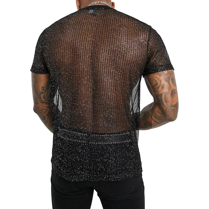 Чоловіча футболка AIEOE з блискучим дизайном - дихаюча клубна футболка з сітки, чорна