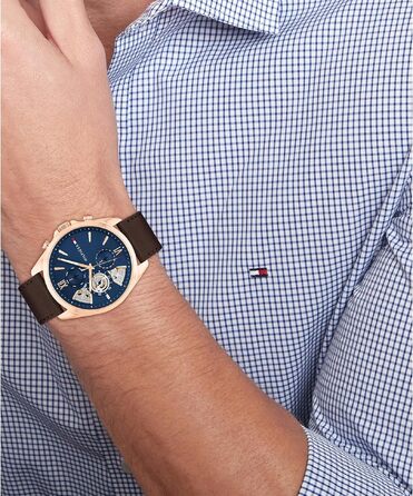 Чоловічий кварцовий годинник Tommy Hilfiger з багатофункціональним циферблатом, сталевим та шкіряним ремінцями (Синій/Сріблястий)