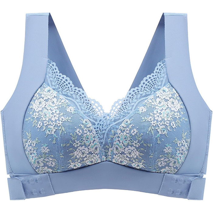 Бюстгальтер без кісточок Necalisi з застібкою на блискавці спереду, мереживний, з перехресним витонченням спини, синій, Push up, 42/95E