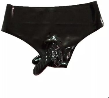 Чоловіча спідня білизна з латексу ALMYMM з пенісом та анальним отвором, обтисла латексна труси, екзотична білизна, універсальний розмір, прозора (XL, універсальний розмір, чорний)