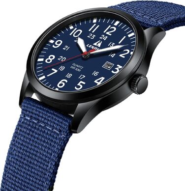 Чоловічий тактичний годинник Military Quartz: водонепроникний (3ATM), аналоговий кварцовий годинник з календарем та нейлоновим ремінцем, синій