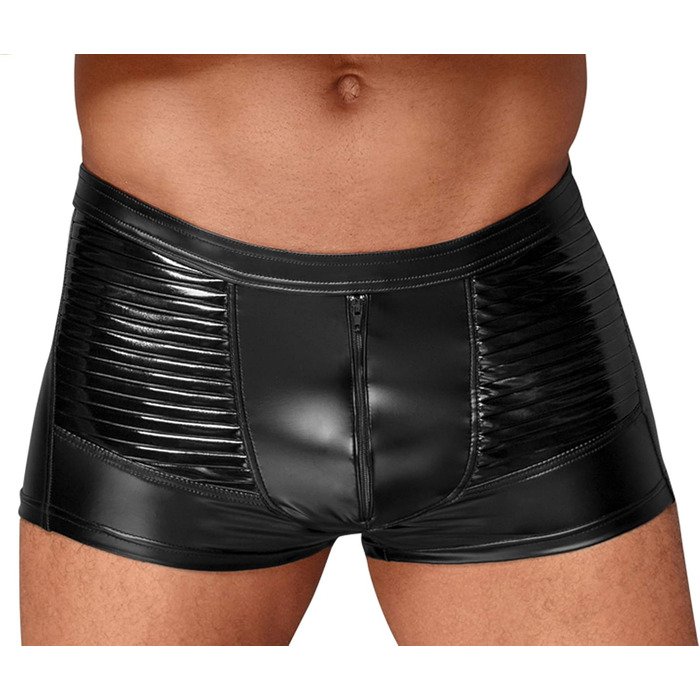 Чоловічі шорти з ефектом мокрого блиску, чорні, XL - Fetisch Clubwear з PVC деталями