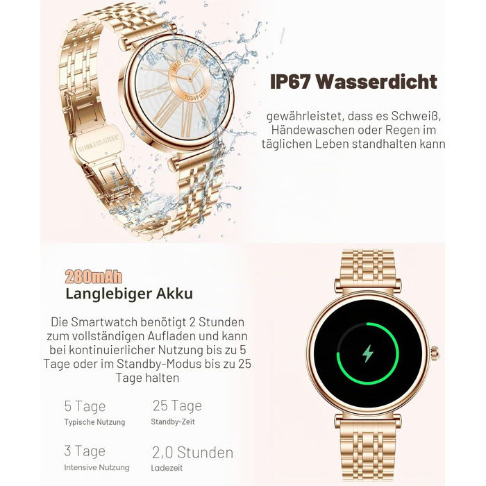 Смарт-годинник для жінок Rose Gold: водонепроникний фітнес-трекер з кольоровим екраном 1.27