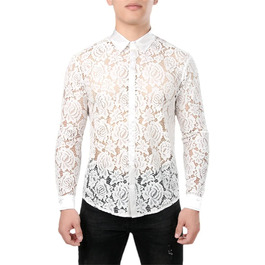 Чоловіча сорочка з сітки Bollrllr, прозора, облягаюча, з мереживом, для вечірок, клубів, випускного, розмір XXL, модель 6