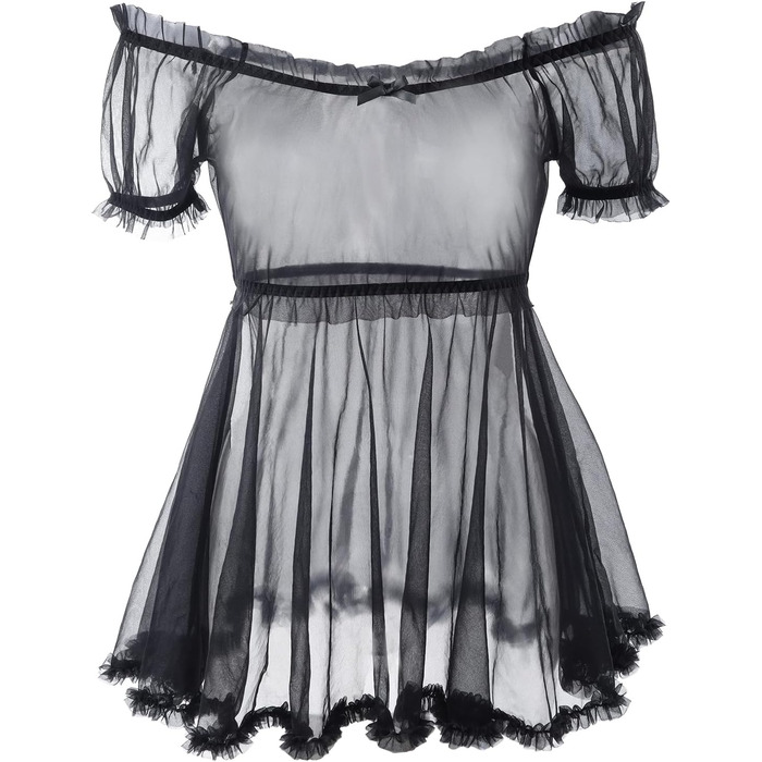 Прозора мереживна сукня-боді LittleForBig для дорослих та трансгендерів (Чорний, XXL)