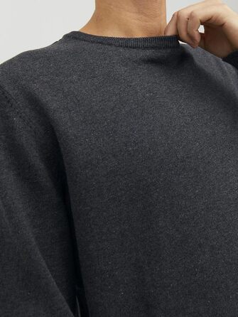 Чоловічий трикотажний джемпер Jack & Jones JJebasic Knit з круглим вирізом, темно-сірий меланж, розмір M