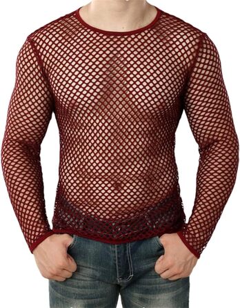 Чоловіча прозора сітчаста футболка з мереживом для клубу та вечірок