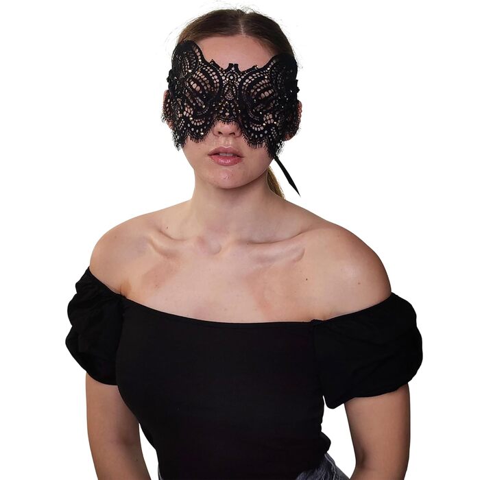 Чорна мереживна маска для жінок з блакитними стразами – венеціанська маска для маскарату, карнавалу, Хелловіну, вечірки, Фашинг, бал-маскарад, ручна робота, елегантна маска для очей (Чорний (блакитні стрази))