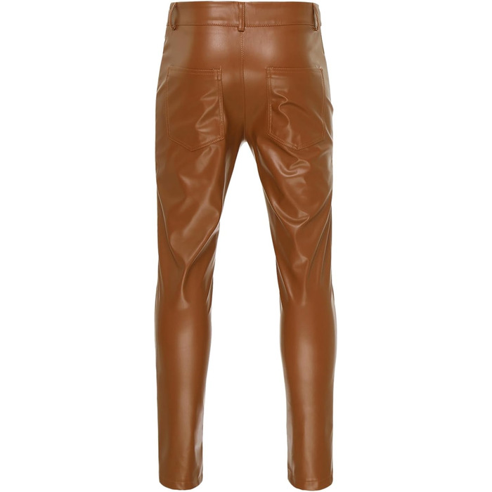 Чоловічі лосини з ефектом вологості, шкіряні лосини-легінси з виступаючими кишенями, обтягуючі, з еластичної штучної шкіри, Slim Fit, прямий крій, еротичні штани (3XL, Коричневий B)