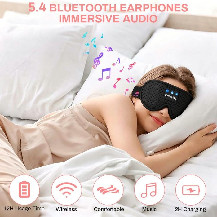Маска для сну з Bluetooth-навушниками flintronic V5.4, бездротові стереонавушники для сну, подорожей та медитації, чорна