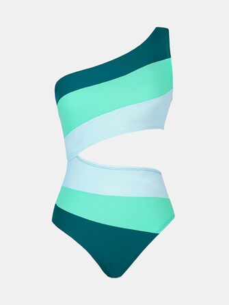 Купальник CUPSHE Daen асиметричний однотонний з відкритими плечима, колірний блок (L, зелений)