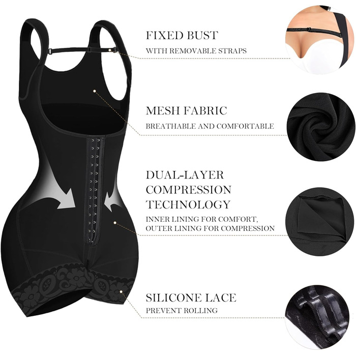 Корсет-боді YIANNA для фігури, чорний, відкрита лінія декольте, XXL. Формувальна білизна, мідеркорсет, shaping bodysuit, fajas coombianas