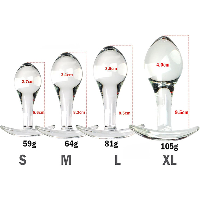 Набір анальних кульок зі скла ScreaAss (S/M/L/XL) з T-подібною основою - набір 4 шт.