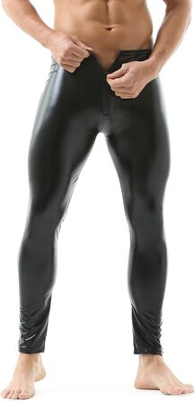 Чоловічі штани-легінси з екошкіри QiaTi, чорні, на блискавці, облягаючі