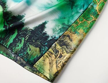 Шовковий халат-кімоно Ledamon для жінок, довгий, 100% шовк - класичний квітковий халат, нічна сорочка (універсальний розмір, пейзаж, весна)