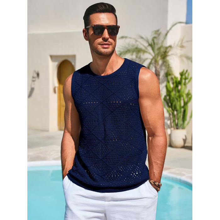 Чоловіча в'язана майка-топ Runcati, без рукавів, в стилі хіпі, морського кольору, для літа та пляжу