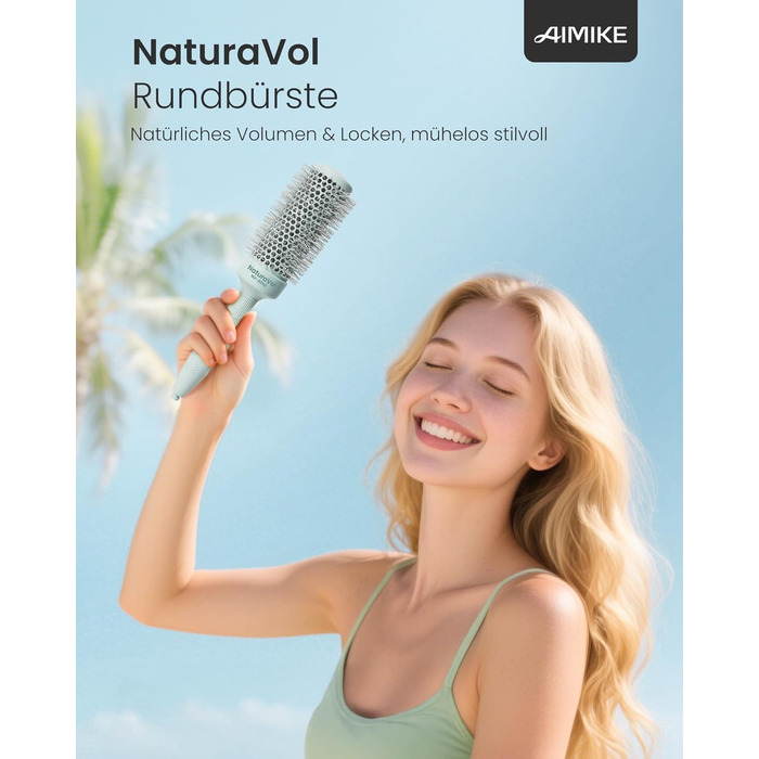 Кругла щітка для волосся AIMIKE NaturaVol 43 мм для об'єму та гладкості, брашинг для фену для середнього волосся та м'яких хвиль, фіолетова