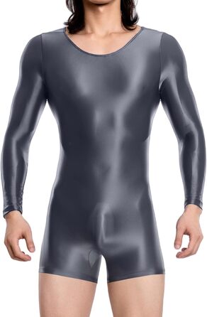 Чоловічий боді з довгими рукавами AIEOE, блискучий, з еластичної тканини, сірий, розмір M