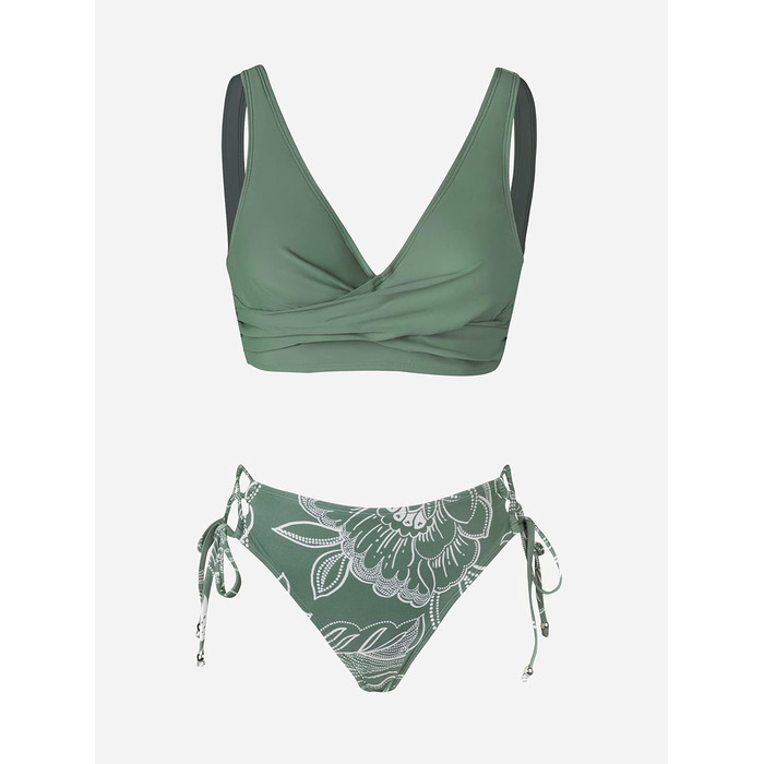 CUPSHE Bikini Set: Роздільний купальник з квітковим принтом, зав'язування, низька посадка, темно-зелений, розмір M