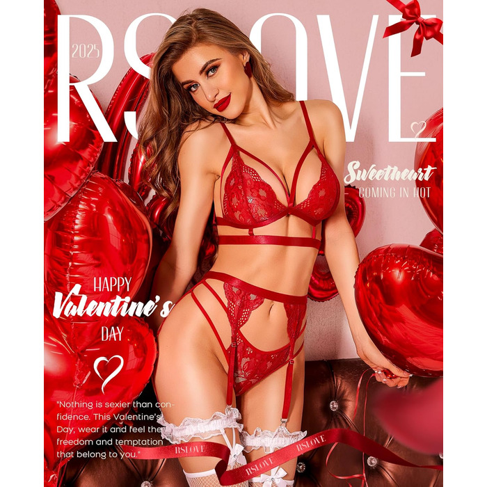 RLOVE: Сексуальний боді-піжама з тедді, бавовна, з поясом, чорний/червоний (M)