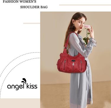 Жіноча сумка-шопер Angelkiss через плече з екошкіри, велика сумка-хобо та крос-боді (Червона)