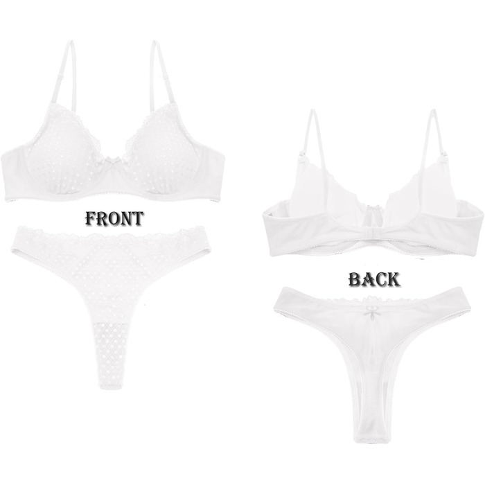 Шекіні: Сексуальний жіночий комплект спідньої білизни - бюстгальтер з кісточками, мереживний, з пуш-ап, танга, глибокий виріз, відкрита спина, бюстєль, для жінок (білий, 6114, XL)
