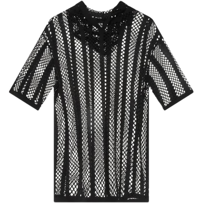 Чоловіча футболка з сітки, прозора, з короткими рукавами та капюшоном, Streetwear, спортивна, чорна