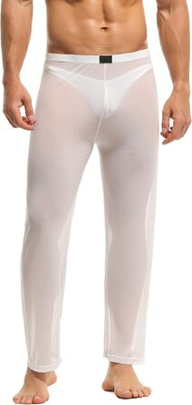 Чоловічі прозорі штани з мережива, нічна сорочка, спідня білизна, штани з нейлону, довгі прозорі штани, мереживні штани änner, штани з тонкої сітки, матеріал - тюль (M, білий)