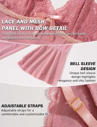 Комплект жіночої білизни AIEOE: мереживний халат-сорочка та нічна сорочка (рожевий, S)