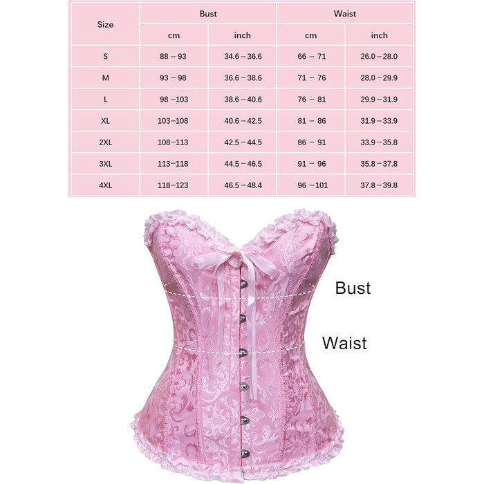Корсет жіночий повновід'ятий, готичний, вінтажний корсаж з мереживом та квітковим принтом, топ-корсет з сатину, для Хелловіну та карнавалу, S-3XL (Рожевий)