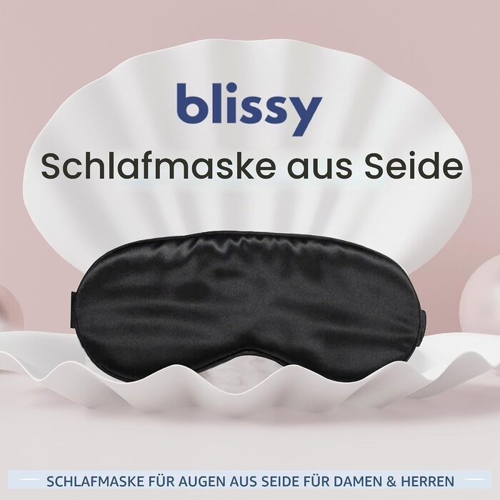 Шовкова маска для сну Blissy — маска для очей з натурального шовку mulberry 22 моммі для повного затемнення, унісекс, чорна