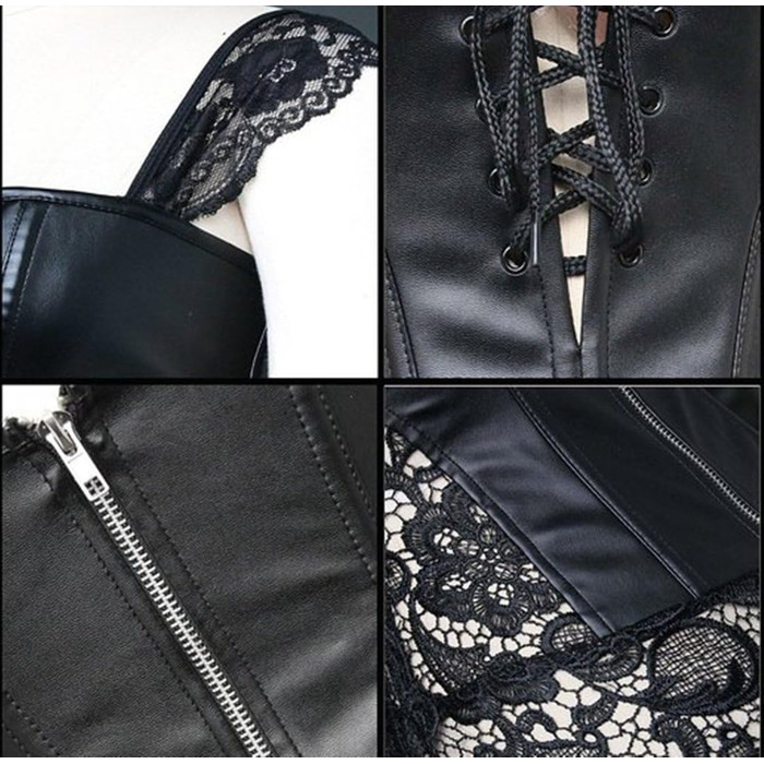 Корсетне плаття KUOSE з екошкіри для повних фігур, чорне, розмір 36-38