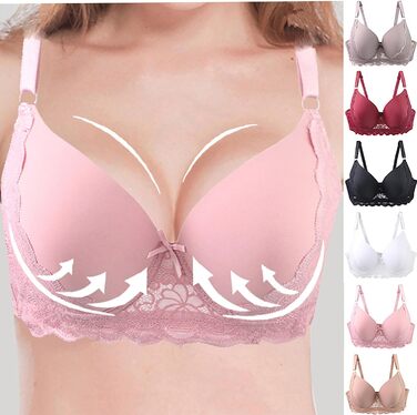 3 шт. комплект бюстгальтерів XCXC для жінок з кісточками, великі розміри 85-115 B/C, Push-Up мереживний бюстгальтер з регульованими бретелями, легкий, дихаючий, комфортний, для щоденного використання та відпочинку (Бежевий+Бордовий+Чорний)