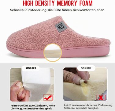 Жіночі теплі капці WateLves з ефектом пам'яті (Memory Foam), протиковзаючі домашні тапочки з штучним хутром на плоскій підошві, рожеві, розмір 41.5 EU