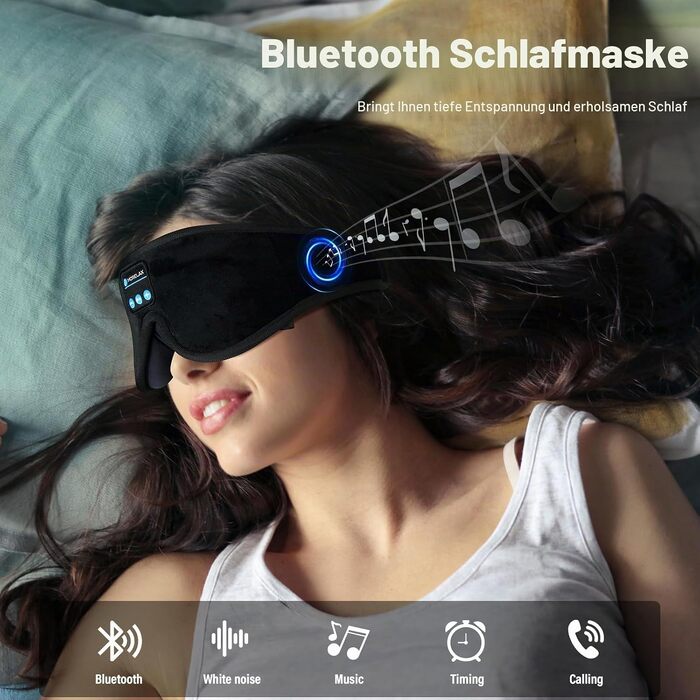 Маска для сну з Bluetooth-навушниками 3D, бездротова м'яка пов'язка на очі для сну на боці та спині, чорна