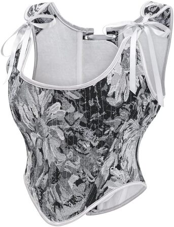 Корегуюча білизна Dreay для жінок у вінтажному стилі, асиметричний виріз, корсетне прилягання, шнурівка спереду та ззаду, бавовна, топ-футболка Roa (L, сірий з маками)