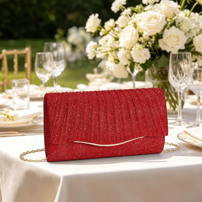 Жіночий вечірній клатч Abendhandtaschen з блискітками та паєтками, елегантна сумка-конверт з відʼємним ланцюжком для весілля та вечірок, бордовий