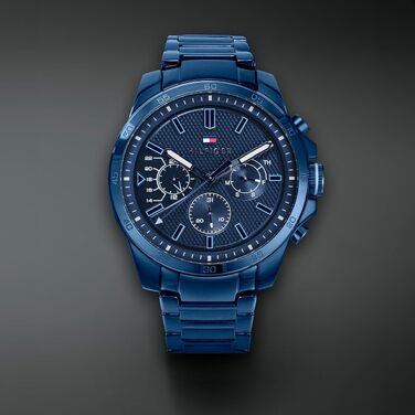 Чоловічий годинник Tommy Hilfiger аналоговий багатофункціональний кварцовий зі сталевим ремінцем, водонепроникність 5ATM (Синій, Stainless Steel)