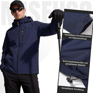 Чоловіча куртка Softshell темно-синя: легка вітрівка та дощовик для спорту, кемпінгу та відпочинку, дихаюча функціональна куртка зі знімним капюшоном, розмір XL