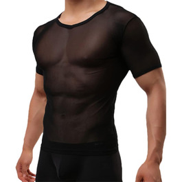 Чоловіча прозора футболка з мережива, сексуальна нижня білизна, чорна. Ідеальна для дому та вечірок.