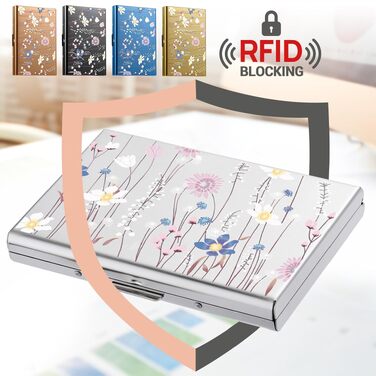 Слімарт-гаманець для кредитних карток з RFID-захистом, металевий ультратонкий картхолдер з гравіюванням «Квітка» (на 6 карток, срібний)