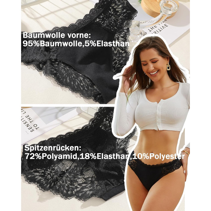 Сексуальні жіночі труси-сліпи XL, бавовна, мереживо, дихаючі, 6 шт. (чорний)