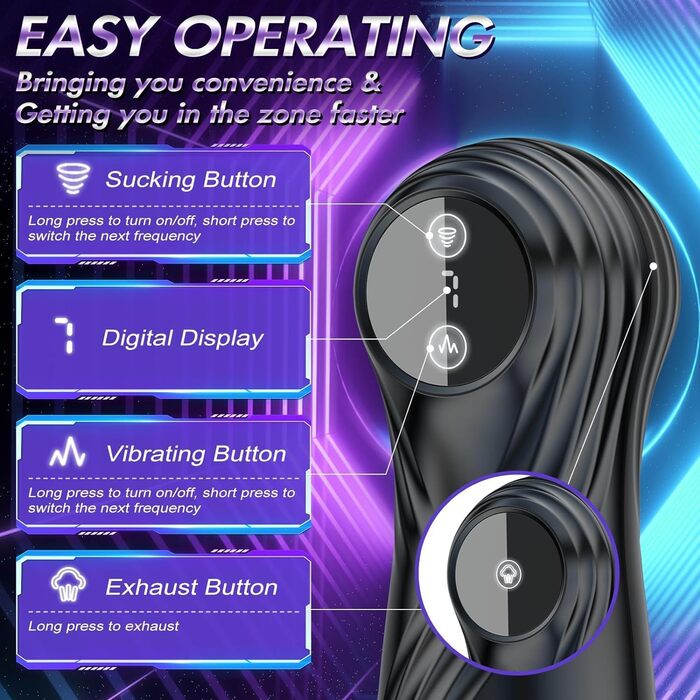 Електричний чоловічий мастурбатор PINTLE з голосовим керуванням та дисплеєм, 7 режимів вібрації та 7 режимів всмоктування, стимулятор пеніса для чоловіків