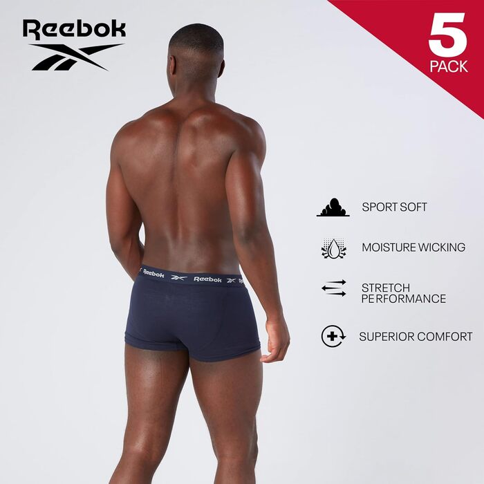 Боксери чоловічі Reebok (5 штук) L чорний/білий/сірий/темно-синій/вугільний марль