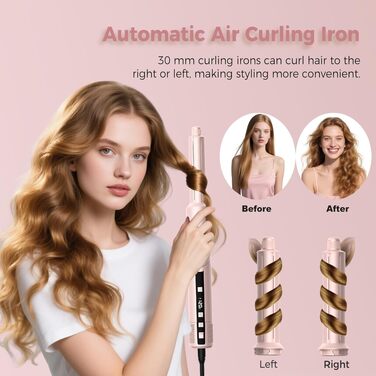 Набір стайлер для волосся 7 в 1 Atopskins Airstyler Pro: фен з дифузором, круглі щітки, випрямляч та плойка для beach waves, Creamrosa