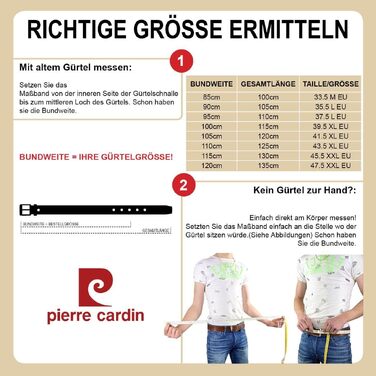 Чоловічий шкіряний ремінь Pierre Cardin, преміум натуральна шкіра (повномірний виріб), ширина 40 мм, колір чорний, розмір 105